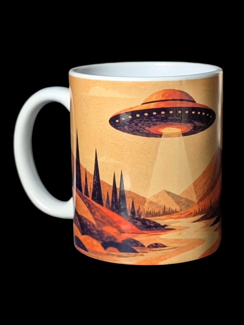New Retro MCM UFO Floral Landscape Ceramic Mug